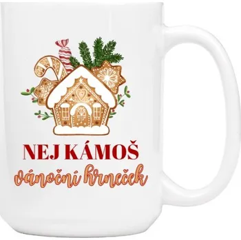 Hrnek velký s potiskem Vánoční design pro nej kámoše s perníkovým domečkem
