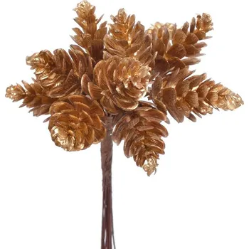 umělá květina Šišky na drátku 10 ks zlatá