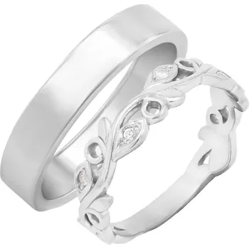 Prsten Dámský prsten s lab-grown diamanty a pánský plochý prsten Seir