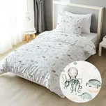 Dětské bavlněné ložní povlečení Sandra SA-688 Mořský svět zelený na bílém Jednolůžko 140x200 a 70x90 cm