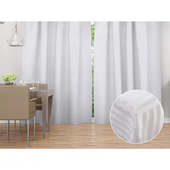 ubrus Dekorační závěs Monako PM-124 Pruhovaná šachovnice bílá - šířka 140 cm 140x150 cm