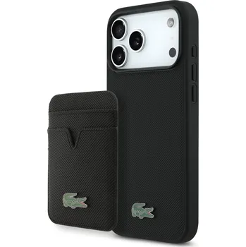 Pouzdro na mobilní telefon Lacoste Iconic Petit Pique MagSafe Zadní Kryt + Peněženka pro iPhone 17 Pro Max Barva: Černá