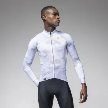 cyklistický dres ALÉ Cyklistický dres s dlouhým rukávem zimní - PR-E SPRAY - bílá