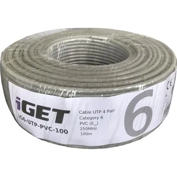 Síťový kabel Instalační kabel iGET CAT6 UTP PVC Eca 100m/box, kabel drát, s třídou reakce na oheň Eca