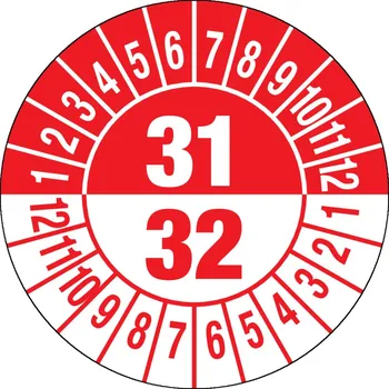 Samolepící etiketa Kontrolní štítek 31/32, barva červená, fólie samolepicí, 30 mm, BJ = 5 x 15 ks