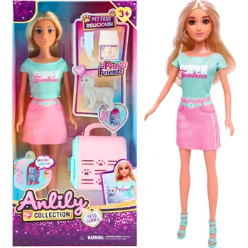 Panenka Panenka s přepravním boxem a kočkou