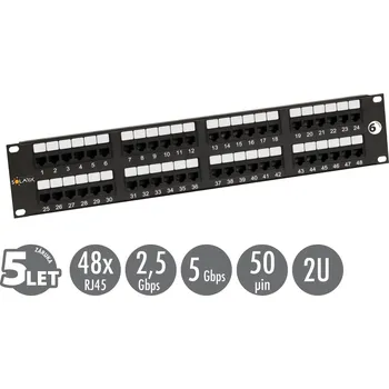 Počítač 19" patch panel Solarix 48 x RJ45 CAT6 UTP 350 MHz černý 2U SX48-6-UTP-BK
