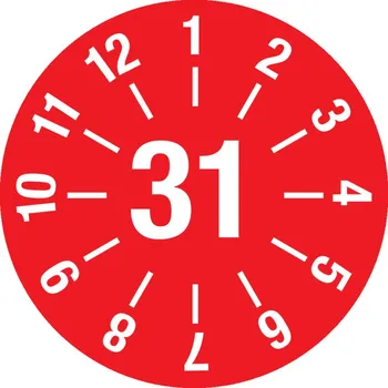 Samolepící etiketa Kontrolní štítek 31, barva červená, fólie, samolepicí, 25 mm, BJ = 5 x 15 kusů
