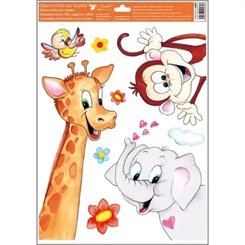 Okenní dekorace Velká okenní fólie vykukující zvířátka 30 x 42 cm žirafka