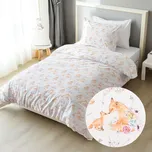 Dětské bavlněné ložní povlečení Sandra SA-694 Veverky a lišky mezi květinami na bílém Prodloužené 140x220 a 70x90 cm