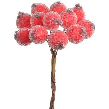 umělá květina Bobule v cukru 1,5 cm 12 ks červená