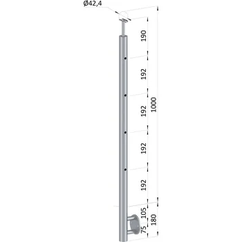 nerezový sloupek průchodný, AISI 316, výplň ø 14 mm - sloupek zábradlí 4 děrový, boční kotvení, vrch pevný, broušená nerez K320/AISI316, průměr výplně 12 mm nebo 14 mm