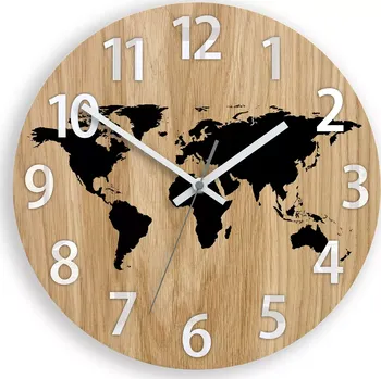 Hodiny Dřevěné nástěnné hodiny Mapa Wood 33 cm hnědé/černé