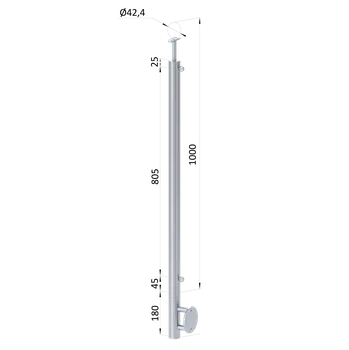 Zábradlí nerezový sloupek, boční montáž, pro síť - sloupek zábradlí ø 42,4 x 2 mm, držák madla pevný bez nastavení sklonu, broušená nerez K320/AISI304