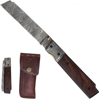 kapesní nůž PAK Zavírací damaškový nůž "ROSEWOOD EDGE" s koženým pouzdrem