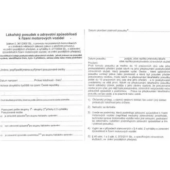 Tiskopis Lékařský posudek o zdravotní způsobilosti
