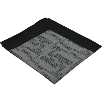 Látkový kapesník Šedý pánský kapesníček s černým lemem a motivem nápisů