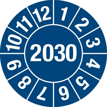 Samolepící etiketa Kontrolní štítek 2030, barva modrá, fólie samolepicí, 30 mm, BJ = 5 x 15 ks