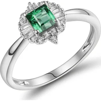 Prsten Smaragdový zlatý prsten s diamanty Chente