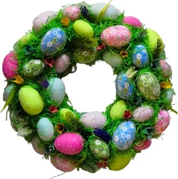 Velikonoční dekorace Velikonoční věnec s očkem pro zavěšení. Zdobený vajíčky. Jarní přírodní vzhled. Průměr 46cm. Jarní mix barev Velikonoční věnec 46cm DZP2020-021
