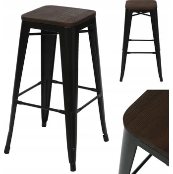 Stolička Kovová stolička 76 cm černá s dřevěným sedákem