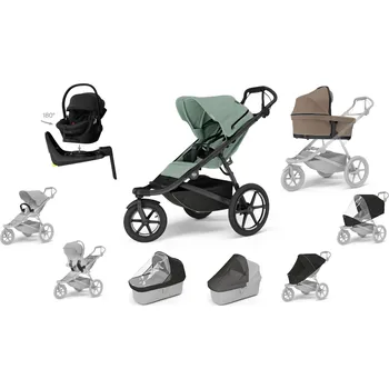 Kočárek Originální set THULE 10 v 1 Mist Green,Tinted Taupe,Black Celoodpružený ikonický kočárek do každého terénu
