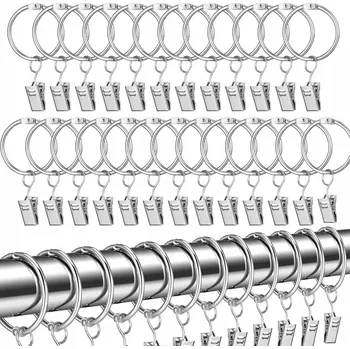 Příslušenství pro záclonu a závěs 25x KOLEČKA S ŽABKAMI NA ZÁCLONY KOVOVÉ KROUŽKY 32mm ČERNÉ ÚCHYTY NA ZÁCLONY
