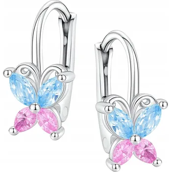 Náušnice Stříbrná náušnice Mennica Bydgoska motýl se zirkonem, anglické zapínání