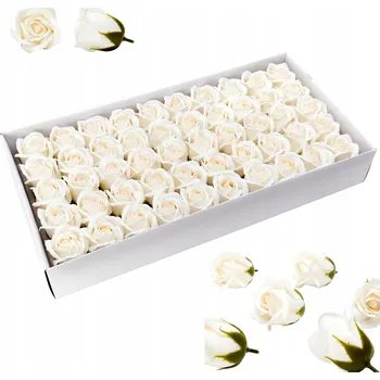 umělá květina MÝDLOVÉ RŮŽE BÍLÉ 50 KUSŮ KVĚTINOVÉ HLAVIČKY MÝDLOVÉ DO FLOWER BOXU