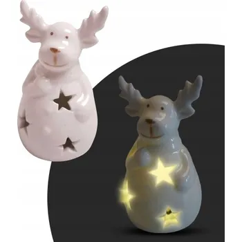 Vánoce Sob keramický LED bílý vánoční dekorace figurka 10 cm