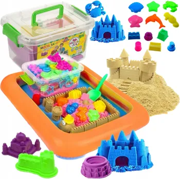 Hra na zahradu Sada kinetického písku 5 kg + bazének, formičky, lopatka, kyblík