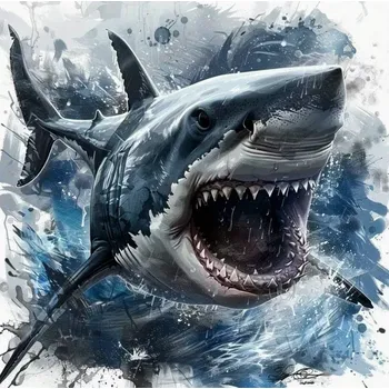 Diamantové malování Diamantové malování - Žralok + perleťové kamínky (50 x 50)