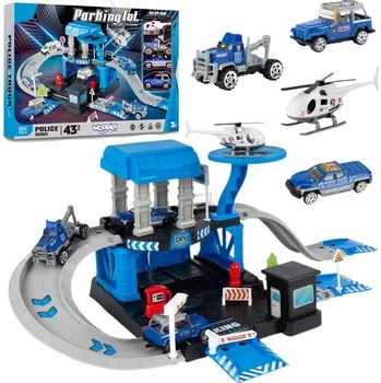 autíčko PATROVÁ GARÁŽ POLICEJNÍ PARKOVIŠTĚ SJEZDOVKA AUTA VRTULNÍK POLICIE WOOPIE