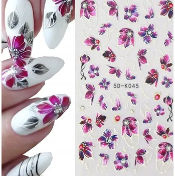 Umělé nehty Samolepka na nehty 5D lístky květiny Samolepící samolepky 5D-K045