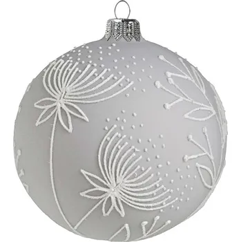 Vánoční dekorace Matná šedá baňka s dekorem květin