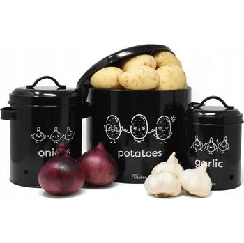 Dóza na potraviny 3x Nádoby na zeleninu - Sada nádob na brambory, ČESNEK a CIBULE - Černá barva