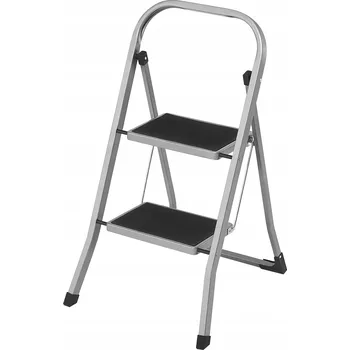 Žebřík ŽEBŘÍK 2-STUPŇOVÝ DVOUÚROVŇOVÝ ŽEBŘÍK NOSNOST 150 kg KOVOVÝ ŠEDÝ