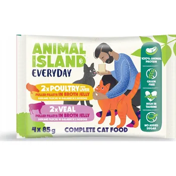 Krmivo pro kočku Krmivo pro kočky ANIMAL ISLAND drůbeží s játry a telecím masem v želé 4x85g