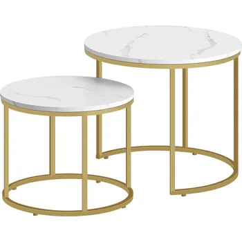 Konferenční stolek Hurtmeblowy Konferenční stolek kulatý 2ks - mramor / zlaté nohy