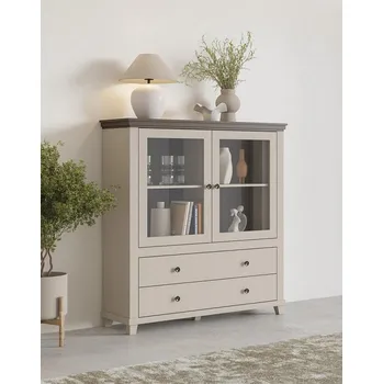 Obývací stěna Vitrína Evora světlá béžová s přírodním dekorem dubu dunin