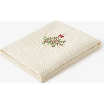 Utěrka Goldea Vánoční kuchyňská vaflová utěrka s výšivkou - Jmelí na krémovém 50 x 70 cm