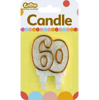 Dortová svíčka Svíčka ČÍSLO k Narozeninám "60" Zlatý Obrys SVÍČKY Na Dort k Narozeninám