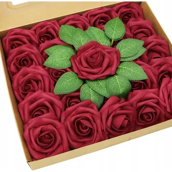 umělá květina 25 x PĚNOVÉ RŮŽE UMĚLÉ ČERVENÉ DEKORACE KVĚTINY VALENTÝN 22,5 cm