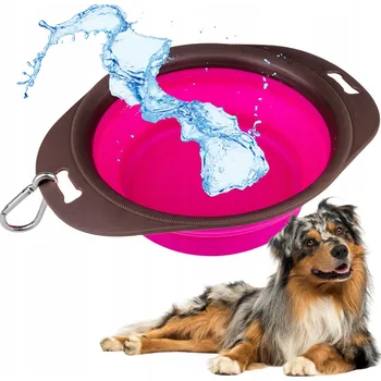 Miska pro psa Skládací (cestovní) silikonová miska Wesoły Pupil růžová 0,8 l