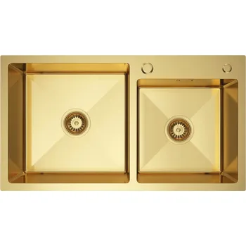 Granitový dřez Zlatý dřez 78x45 cm – dvoudílný, ocelový, vestavný