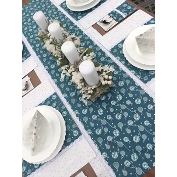 Vánoční dekorace Vánoční sada - jídelní sada pro 4 osoby - stříbrné vánoční ozdoby na petrolejové