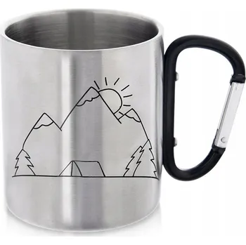 Ocelový turistický hrnek s karabinou 350 ml