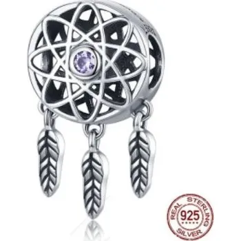 Korálek Prosperk Korálek stříbrný na náramek lapač snů fialový kamínek S1417