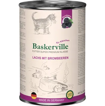 Krmivo pro kočku Baskerville. Losos s ostružinami. Vlhké krmivo pro koťata super-prémiové kvality, 400 g