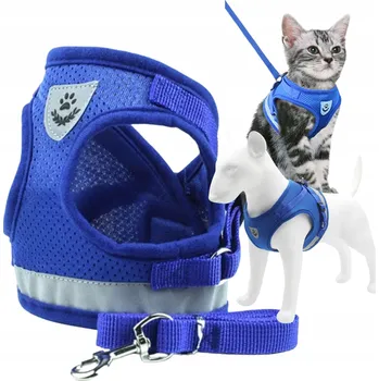 Postroj pro psa Szelki BEZUCISKOWE dla małego psa kota s vodítkem S ODRAZKOU, pohodlné, velikost XL